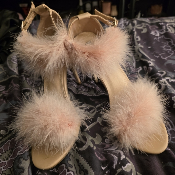 Cape Robbin Shoes - Pink Faux-Fur Ankle Strap High Heels
